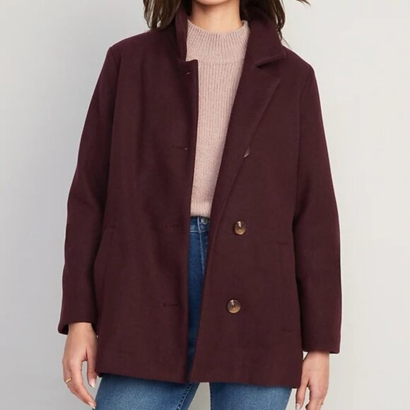 (NWT) Old Navy - burgundy soft-brushed button-front car coat (small) - Picture 1 of 3